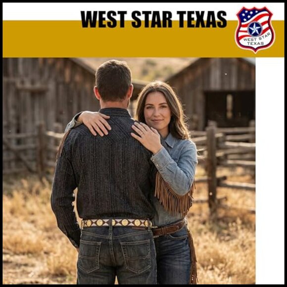 Genuine Leather Western Concho Belt with Tooled Embossing